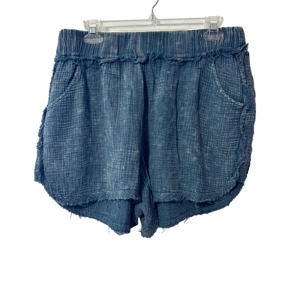 Grace & Lace Pants - Grace‎ & Lace Blue Double Gauze Cotton Raw Hem Shorts Large NWT Indigo Boho